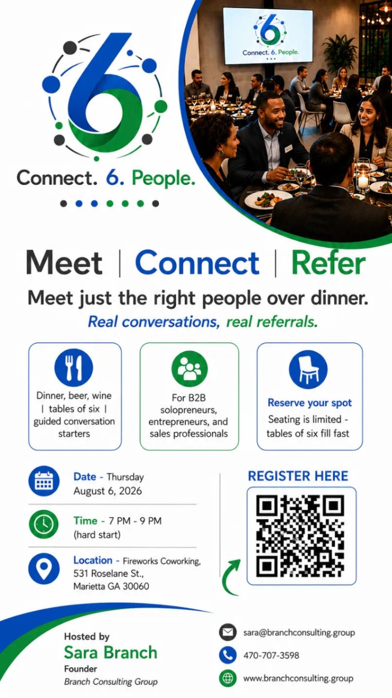 Connect. 6. People. series artwork showing professionals sharing dinner